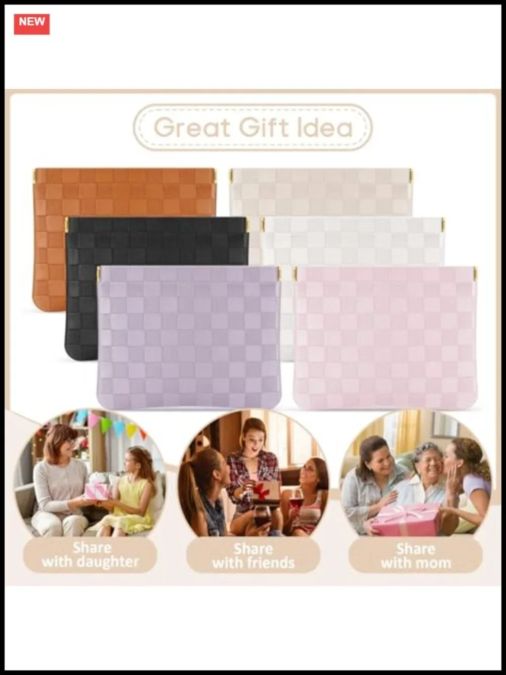 2PCS PU Leather Cosmetic Pouch Makeup Bag Checkered Travel Organizer